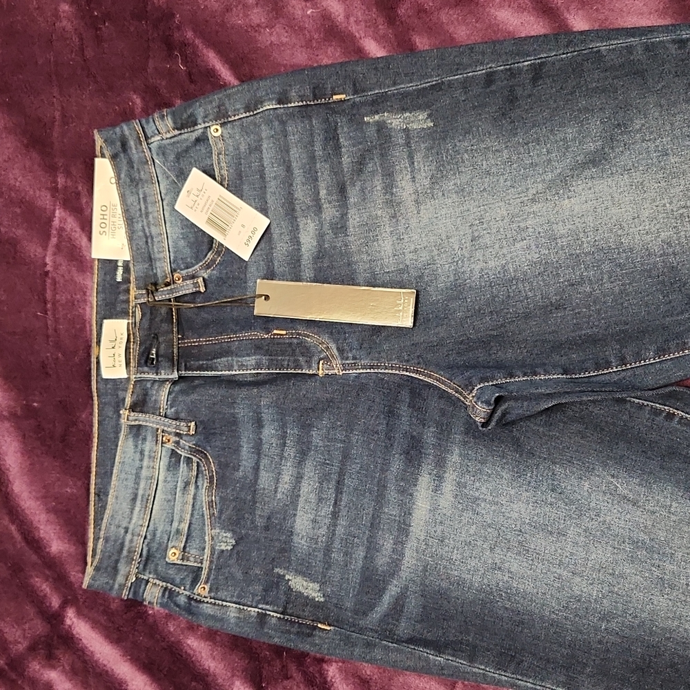 NWT Nicole Miller NY Soho High Rise Slim Straight 8 blue